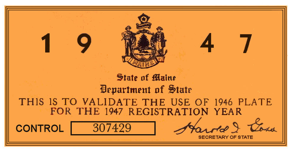(image for) 1947 Maine REGISTRATION Sticker
